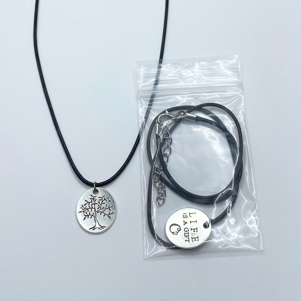 2 in 1 (Tree of life - life is a gift) Black Necklace with pendant